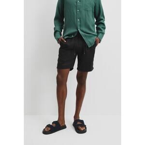 NWOT COUNTRY ROAD Shorts Men 32 Black Linen 4 Pocket Zip Drawstring